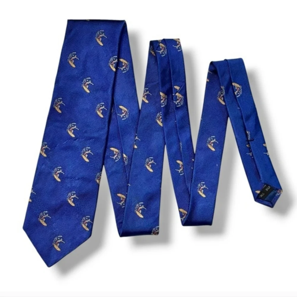 J. CREW Blue Silk Twill Tie with Surfer